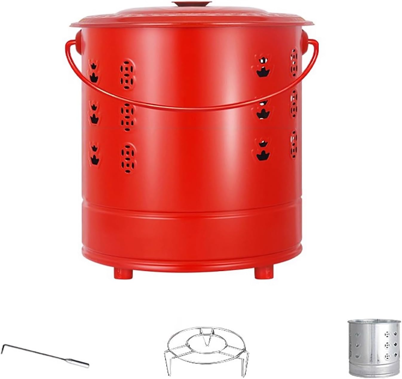 Paper Burning Bin, Stainless Steel Outdoor Smokeless Burn Barre, Carry Handle Attached, Yard Waste Incinerator Fire Pit Bin for Outside(52cm)