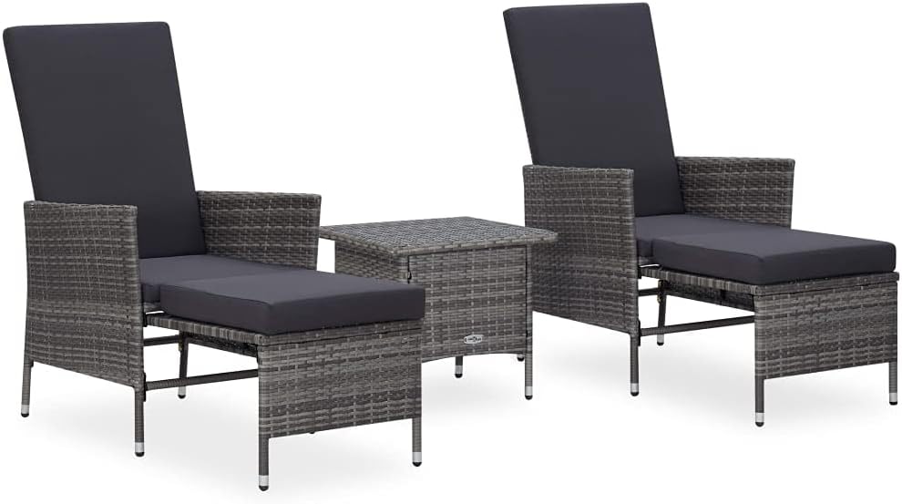 3 Piece Patio Lounge Set with Cushions Poly Rattan Gray,Trendy Patio Lounge Set with Comfortable Cushions for Outdoor Relaxation Furniture Sets for Patio, Lawn & Garden