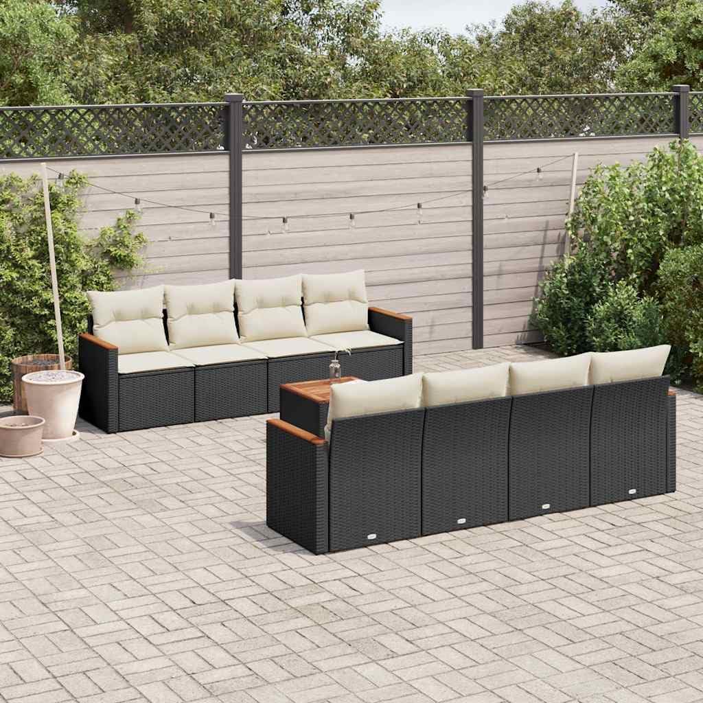 9 Piece Modular Garden Sofa Set with Waterproof Storage Bag, UV-Resistant PE Rattan and Steel Frame, Black and Cream Outdoor Furniture for Patio, Balcony