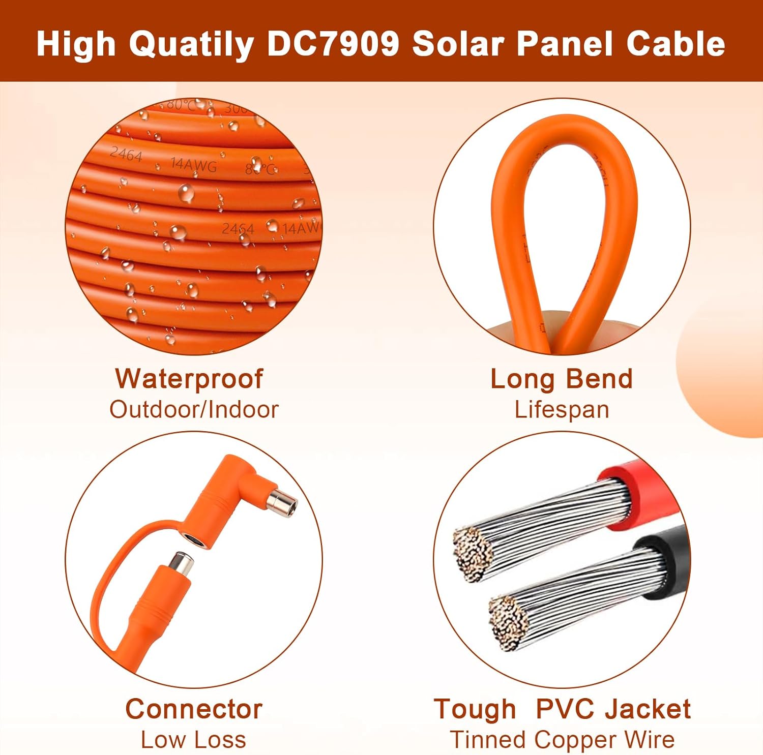 14AWG DC 8mm Extension Cable for Solar Panel 75FT,DC7909 Solar Panel Cable Female to Male with DC8020 Male Adapter Compatible with Aker,GZ Yeti,BLUETT,Jackery Portable Power Station - 75 Foot