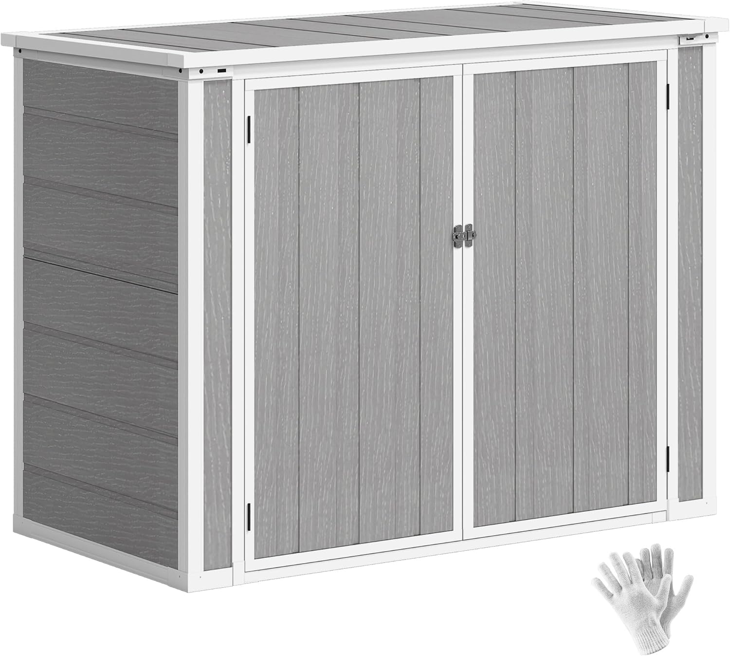Outsunny 41 Cu. Ft. Outdoor Storage Shed with Chain Lid, Waterproof Outdoor Horizontal Trash Can Storage with Lockable Storage Box for Trash Cans, Garden Tools, Gray