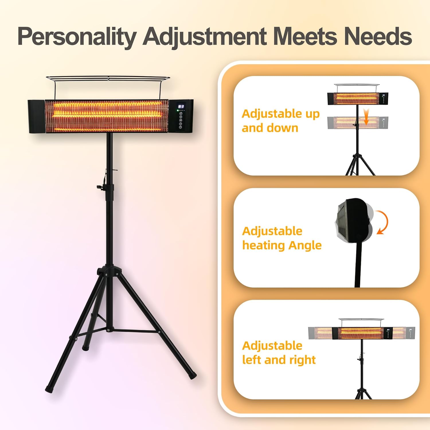 Electric Infrared Patio Heater 1500W Outdoor Portable Heaters for patio RealSmart Outdoor/Indoor Space Heater 3 Heat Modes Wall Mounted Tripod Heater IP65 TUV Certification for Garage Greenhouse