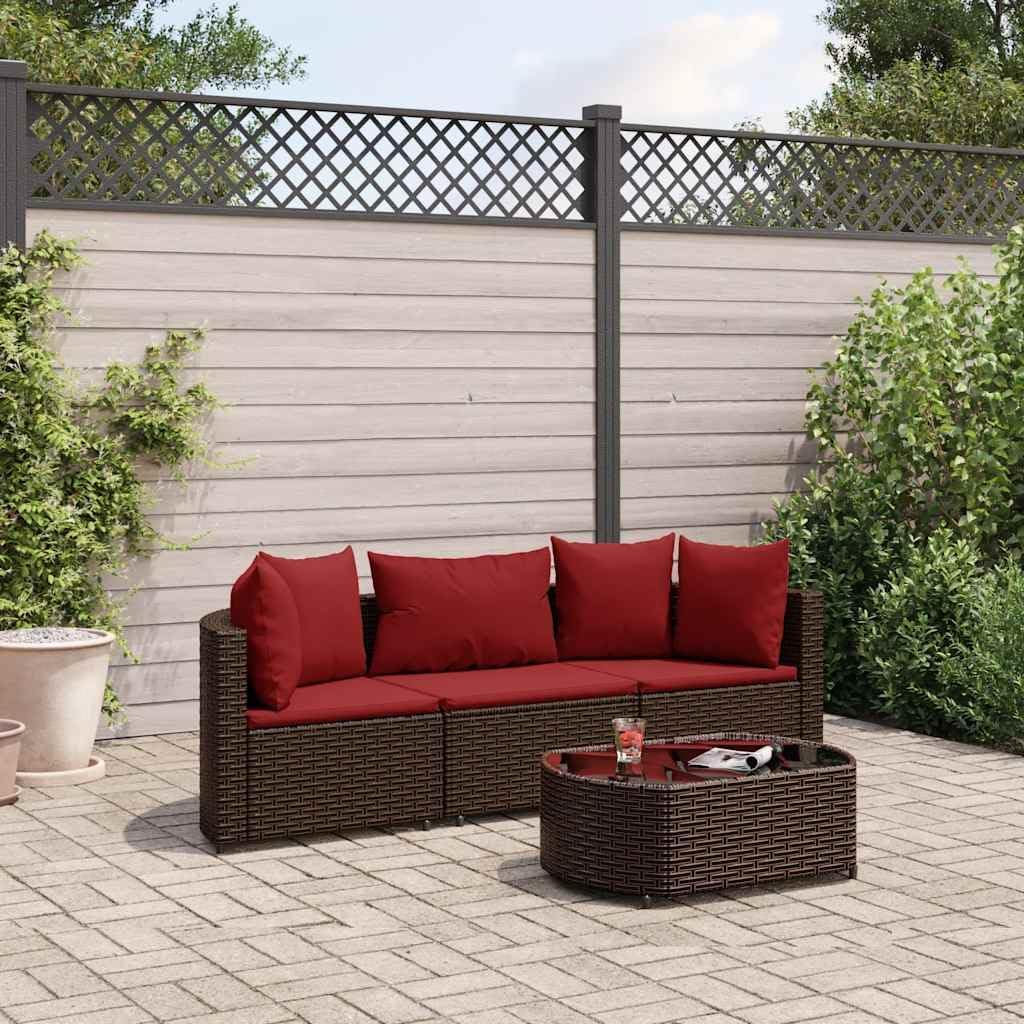 Patio Set 4 Piece Patio Sofa Set with Cushions Brown Poly Rattan