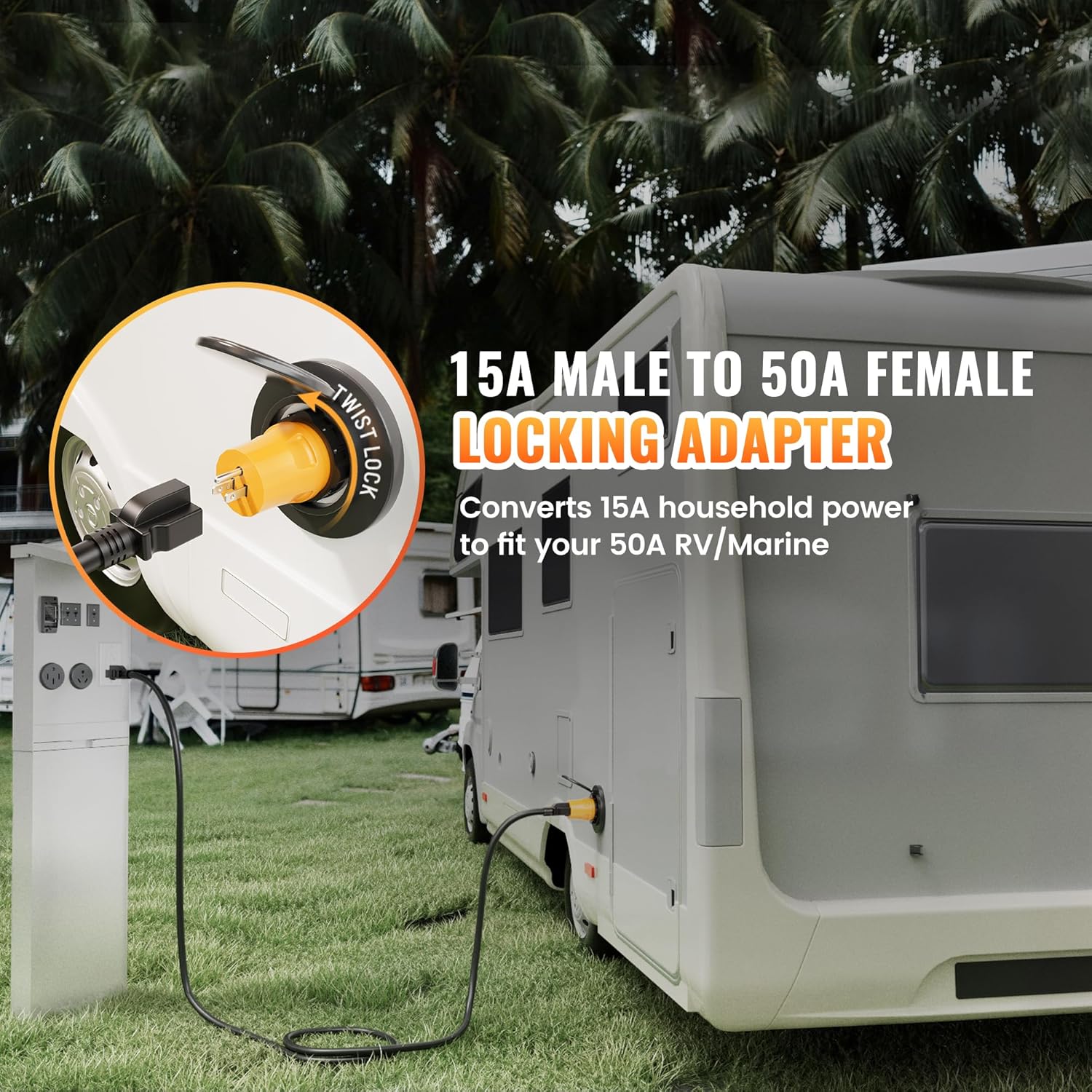 MECMO 50 Amp to 15 Amp 110V RV Marine Adapter Plug, NEMA 5-15P to NEMA SS2-50R Twist Lock Adopter & 50 Amp to 30 Amp Marine Shore Power Adapter Cord, 50A SS2-50P to L5-30R RV Generator Twist Lock