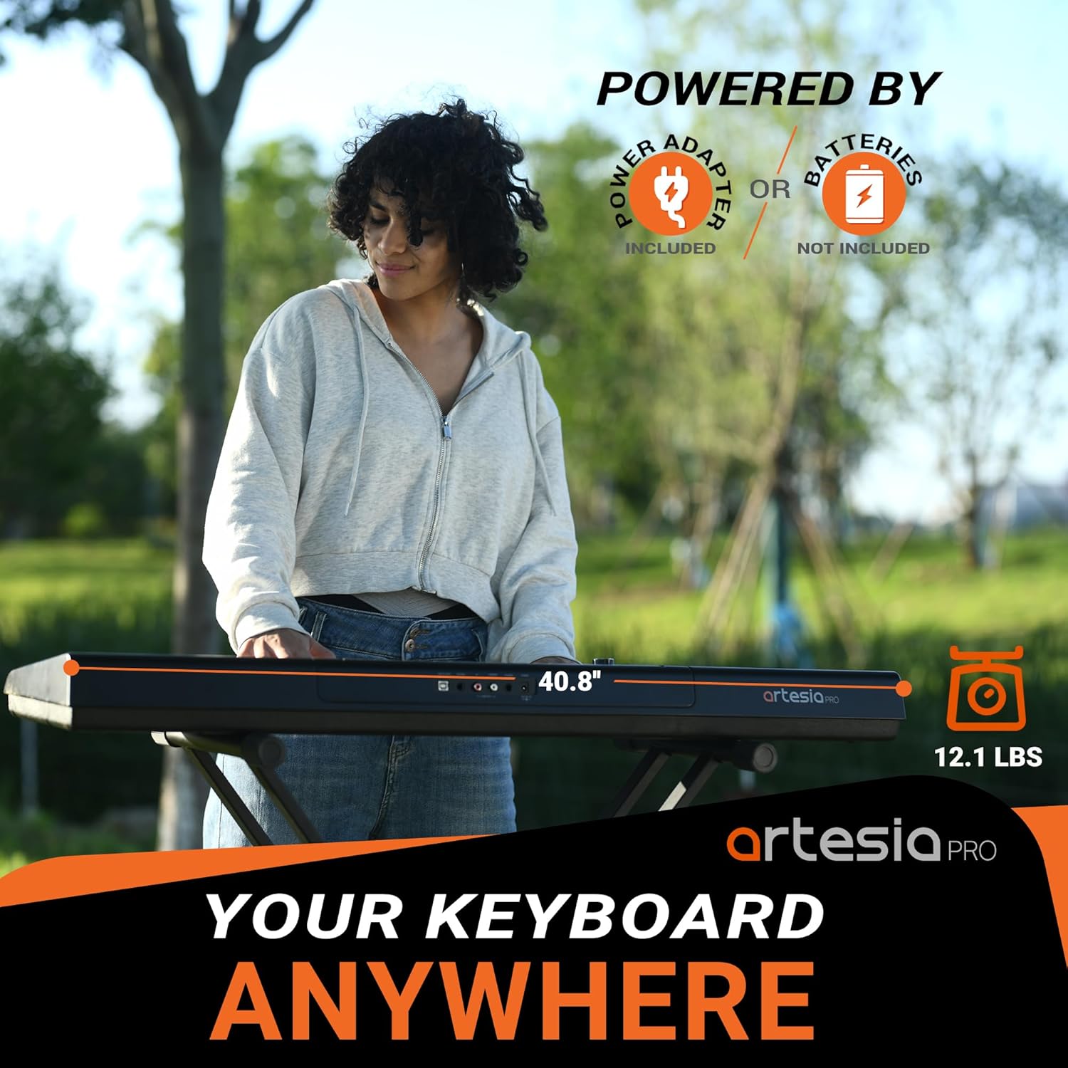 Artesia 61-Key Portable Digital Piano Keyboard with Full-Size Semi-Weighted Keys, Beginners Bundle with Sustain Pedal, Music Rack and Free Melodics Piano Lessons