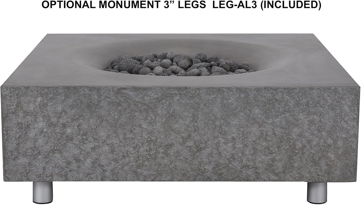 Pyromania Monument Outdoor Concrete Fire Pit Table, 41 x 41 Inches - Natural Gas Model in Slate Gray Color
