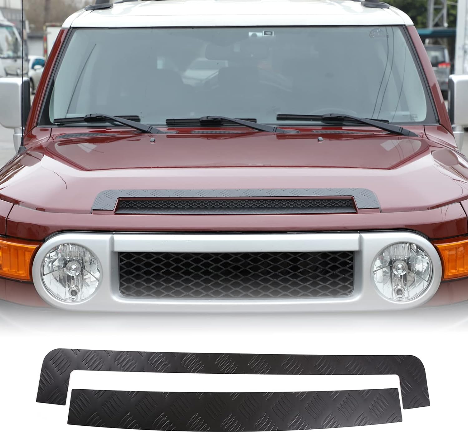 Car Hood Vent Trim Fit Toyot@ FJ Cruiser 2007-2021 Car Front Engine Hood Air Intake Grille Cover Hood Molding Anti-Scratch Hood Guard Hood Front Protect Panel Cover Hood Bezel Trim Sticker Accessories