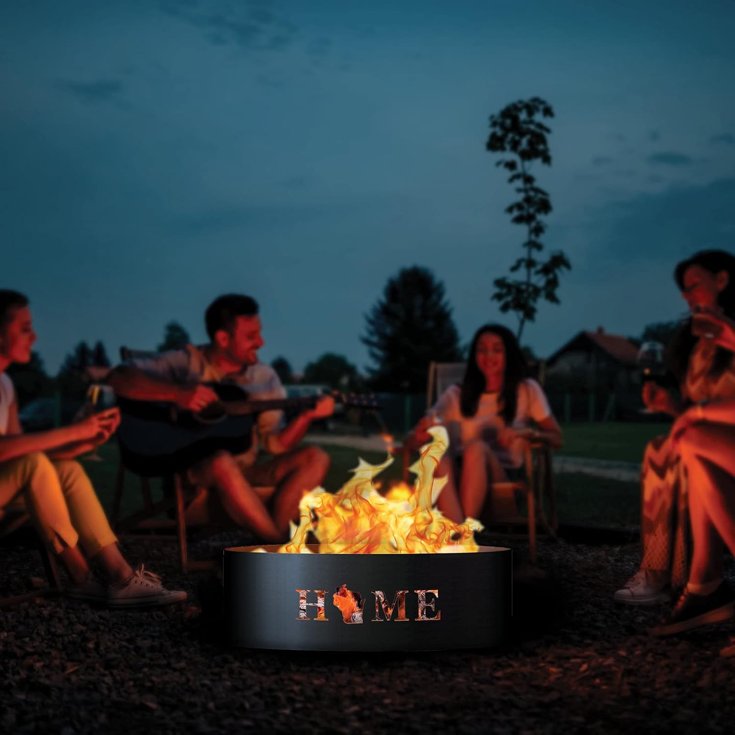 PD Metals HME01737-FP Home Unpainted 12 in. Tall 37 in. Diameter Outdoor Fire Ring with Fire Poker - 37 x 37 x 12 in. - Rustic Black Color