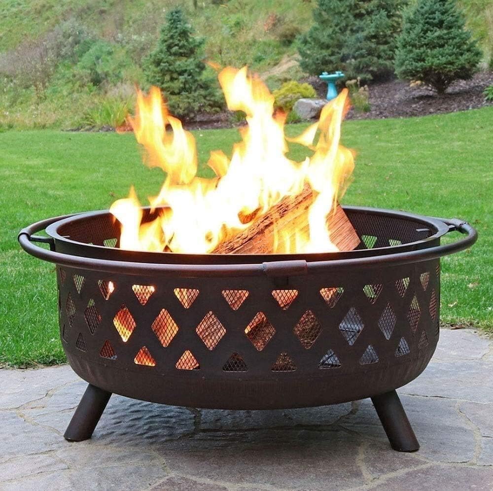 Fire Pits Outdoor Wood Burning Fire Bowl with Handles,Removable Metal Fire Basket with Fire Fork, Patio Garden Multifunctional Fire Pit for Heating/BBQ with Cover BBQ Cooking for Outside Camping