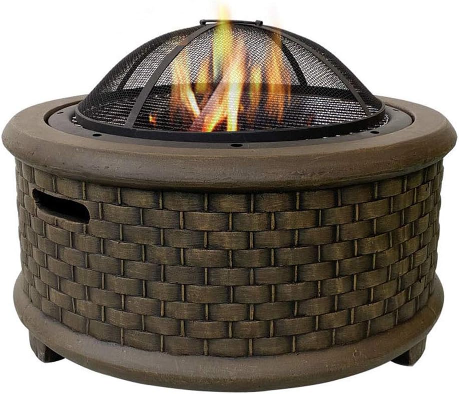 Small Fire Pit, Fire Pit with BBQ Grill Shelf, Firepit Barbecue with Fashionable and Artistic Magnesium Oxide Base for Outdoor Garden Barbecue Excursion, Brown