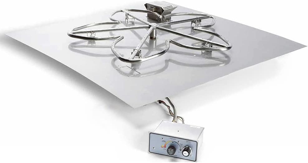 HPC Fire Push Button Flame Sensing Gas Fire Pit Kit (TOR-FPPK36-SQ-FLEX-LP), 36x36 Pan, 30