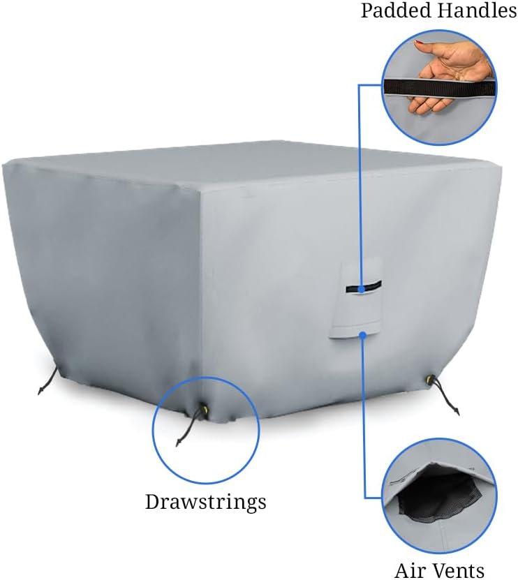 Covers & all Square Fire Pit Cover, Heavy Duty 18 Oz Waterproof UV & Weather Resistant Protector, Patio Lawn Garden Backyard Outside Fireplace, Air Vents Drawstrings (52