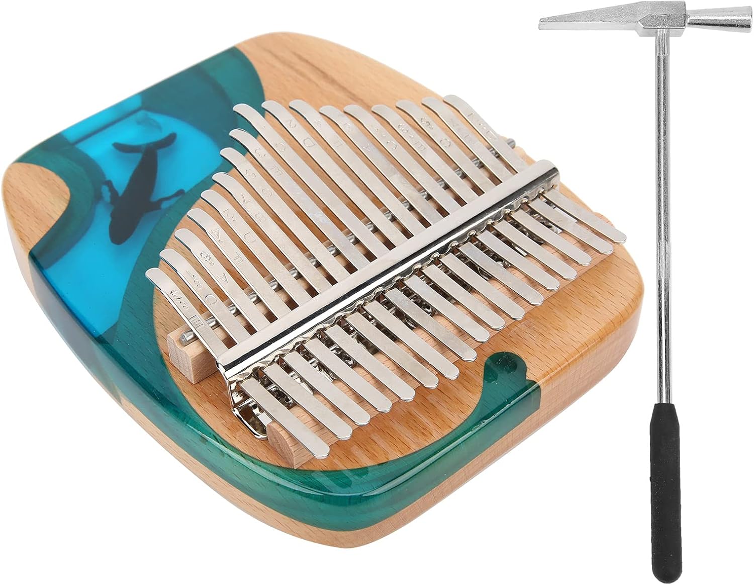 Kalimba Thumb Piano Whale 17 - Key, Mahogany Thumb Piano with Engraved Keys, Portable Music Instrument for Beginners, Includes Tuning Hammer, Storage Bag and Sound Stickers