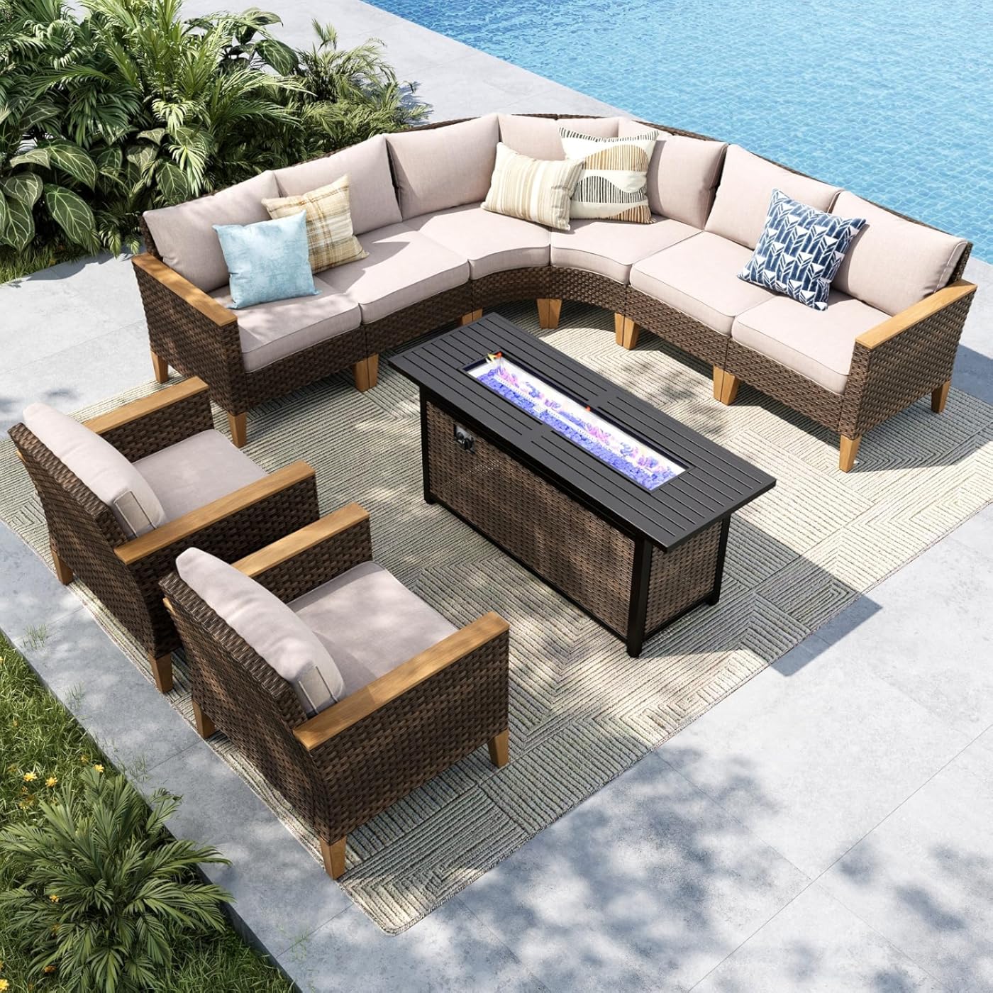 MFSTUDIO 9 Pieces Wicker Patio Furniture Set with 56