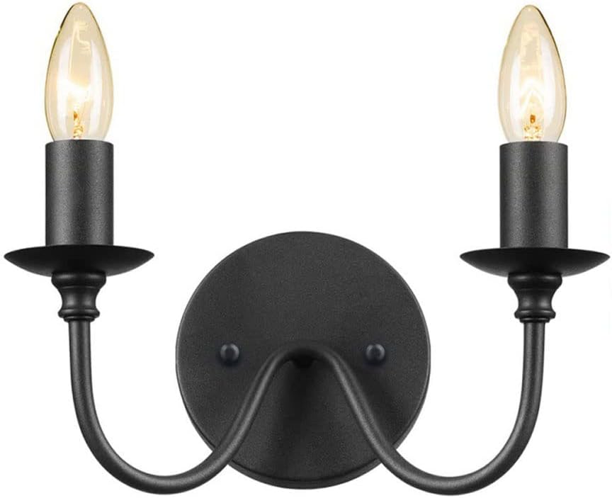 Black 2 Light Wall Sconce Candle Wall Lamp Farmhouse Rustic Light Fixture Modern Industrial Bathroom Vanity Lighting Fixture for Living Dining Room Kitchen Porch Bedroom Hallway Entryway