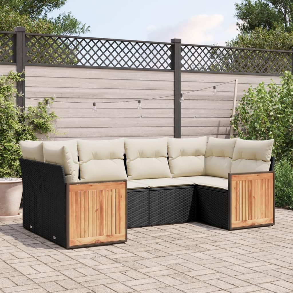 6 Piece Modular Garden Sofa Set, Outdoor Patio Furniture with Weatherproof Poly Rattan and Powder-Coated Steel Frame, Water-Resistant Cushions and Concealed Storage