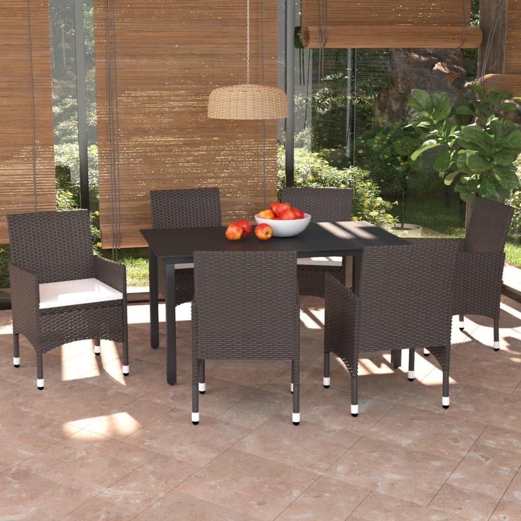 7 Piece Patio Dining Set with Cushions Poly Rattan Brown, Garden Dining Set: Stylish and Durable for Outdoor Relaxation Patio Furniture Sets, Outdoor Furniture Sets