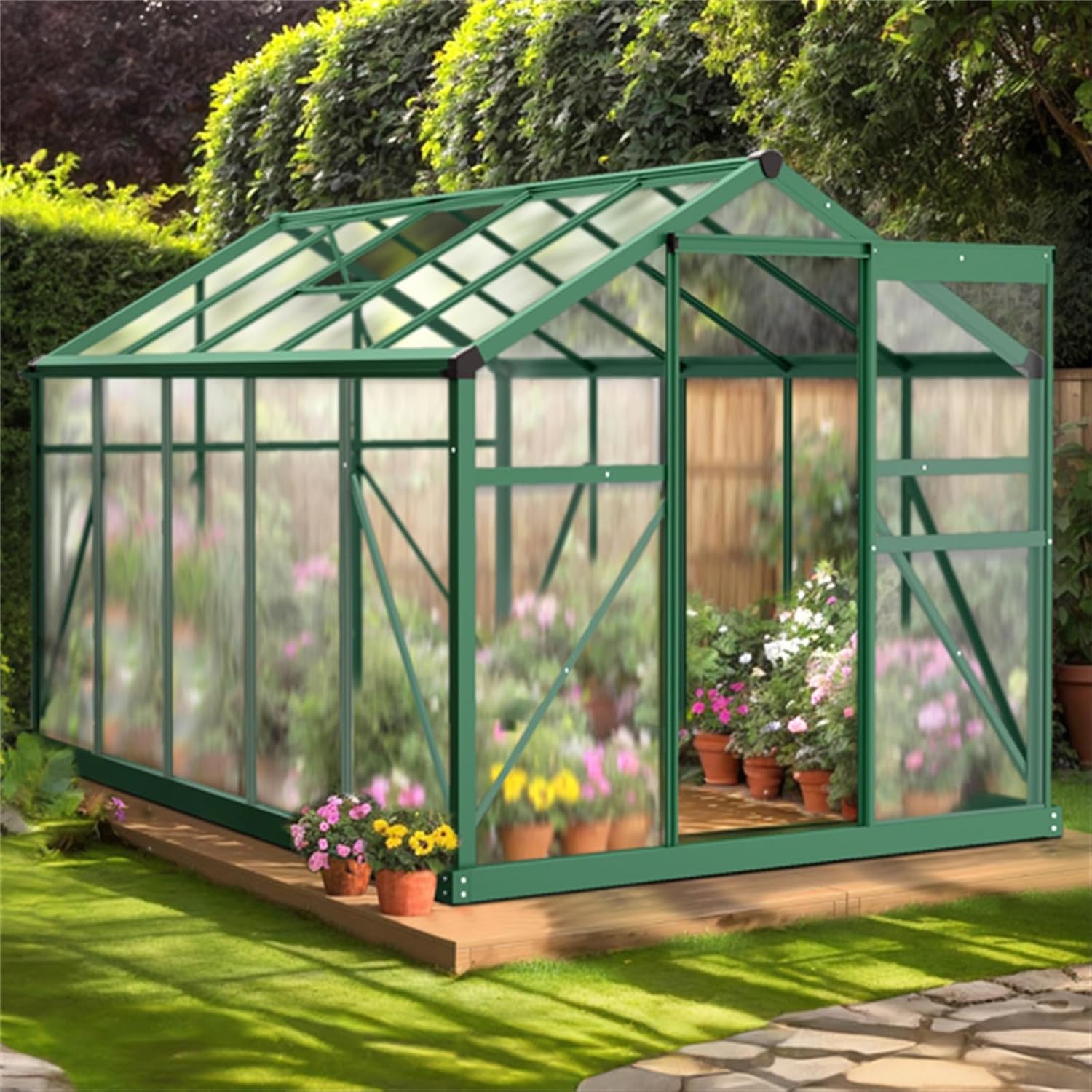 6 * 10FT Heavy Duty Polycarbonate Greenhouse for Outdoors, Kuick-Setup Large Walk-in Greenhouse, Garden Plant Hot Green House for Outside w/Roof Vent, for Garden Backyard