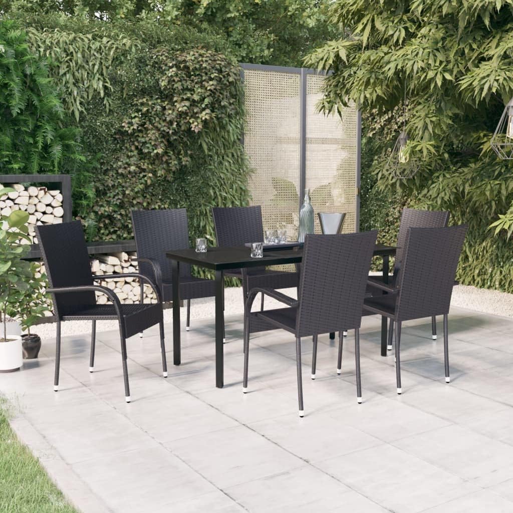 7 Piece Patio Dining Set Black Garden Furniture