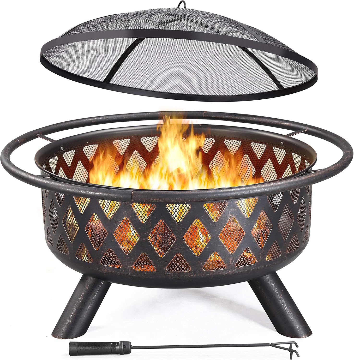 Yaheetech 36 Inch Outdoor Round Fire Pit - Backyard Patio Garden Stove Bonfire Wood Burning Firepit for Outside with Spark Screen and Poker