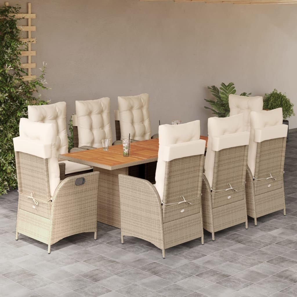 Furniture Sets 9 Piece Patio Dining Set with Cushions Beige Poly Rattan,Adjustable Reclining Garden Dining Set with Cushions for Patio & Backyard Garden Conversation Sets
