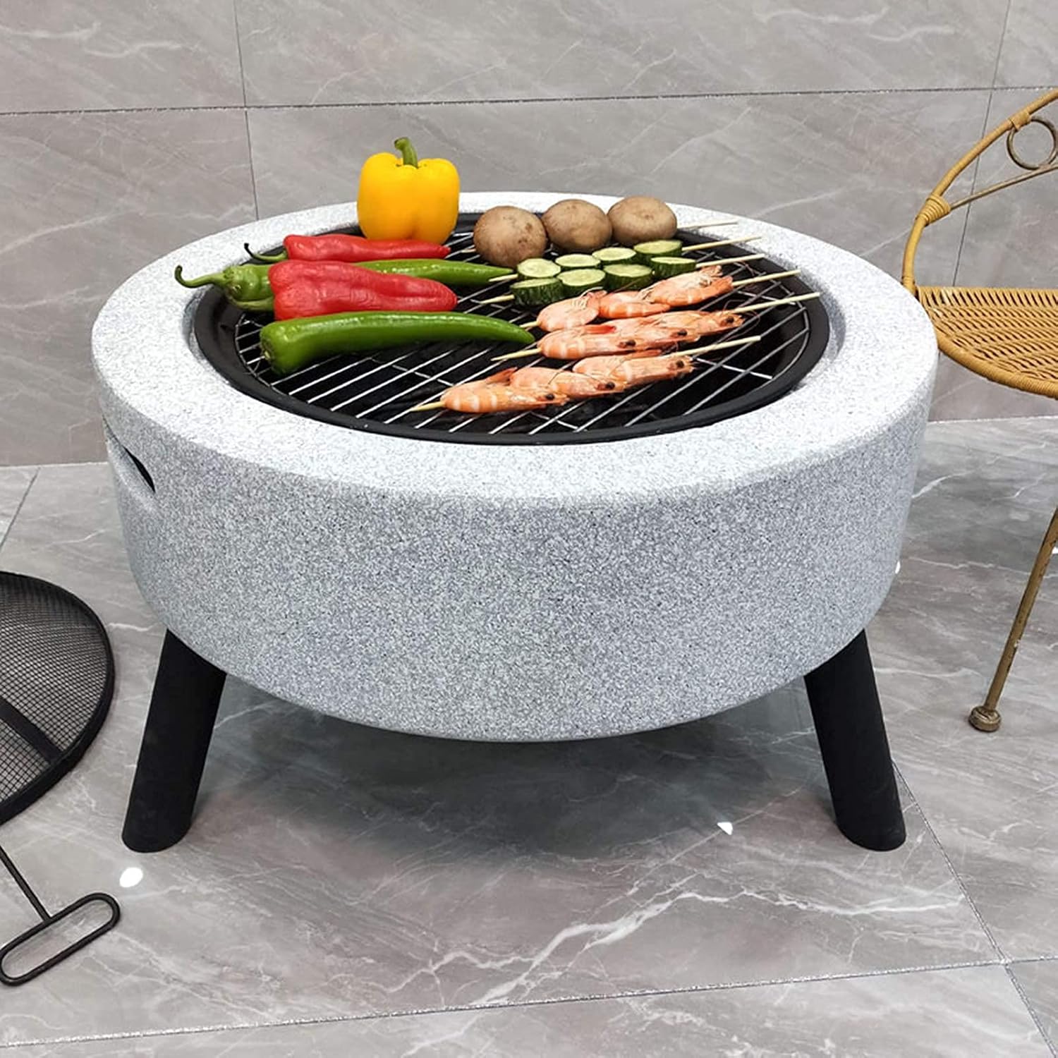 Small Firepit, Fire Pit with BBQ Grill Shelf, Fire Bowl with Table Cover and Support Leg for Heating/BBQ Fire Bowls for The Garden Beach Patio