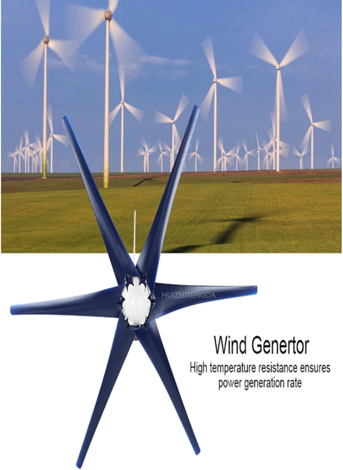 100W-1200W 6 Blades Horizontal Wind Turbine Generator,with Charger Controller 12V 24V 48V Horizontal Wind Turbine Suitable for Emergency Power Generation