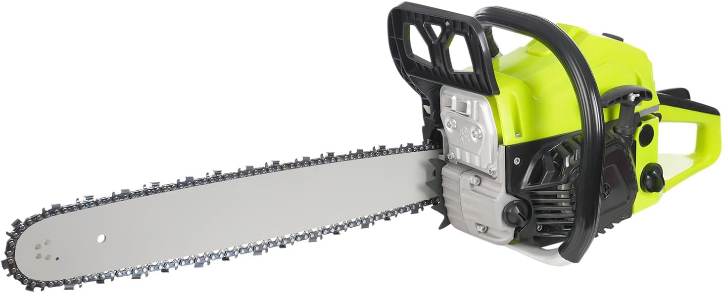 58CC Gas Chainsaw, 20 Inch 2 Stroke Bar Power Chain Saw, Handheld Gasoline Chain Saw with 2300W Engine, for Cutting Wood Outdoor Garden Farm Home Use (Green)
