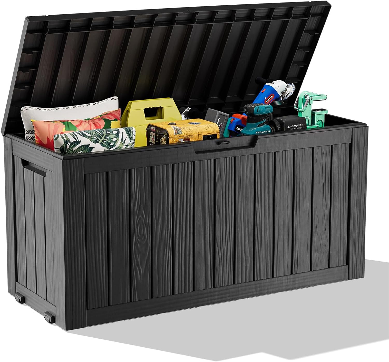 75 Gallon Deck Box with Lock - Resin Waterproof Outdoor Storage Box for Patio Furniture,Garden Tools,Cushions,Pool Accessories(Black)