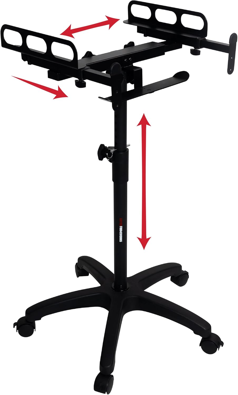 Gator Frameworks Adjustable Rolling Mixer Stand with Locking Casters and Headphone Hanging Rack, (GFW-MIXERCART-0400)