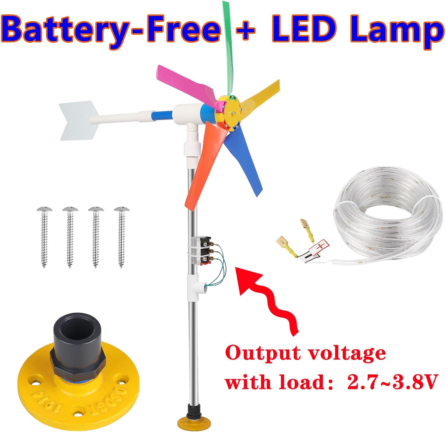 DIY Small Wind Turbine Generator Kit and Light Strip for Backyard Decoration Free Energy Generator Garden Spinner Windmill Decor 18 Inches Diameter