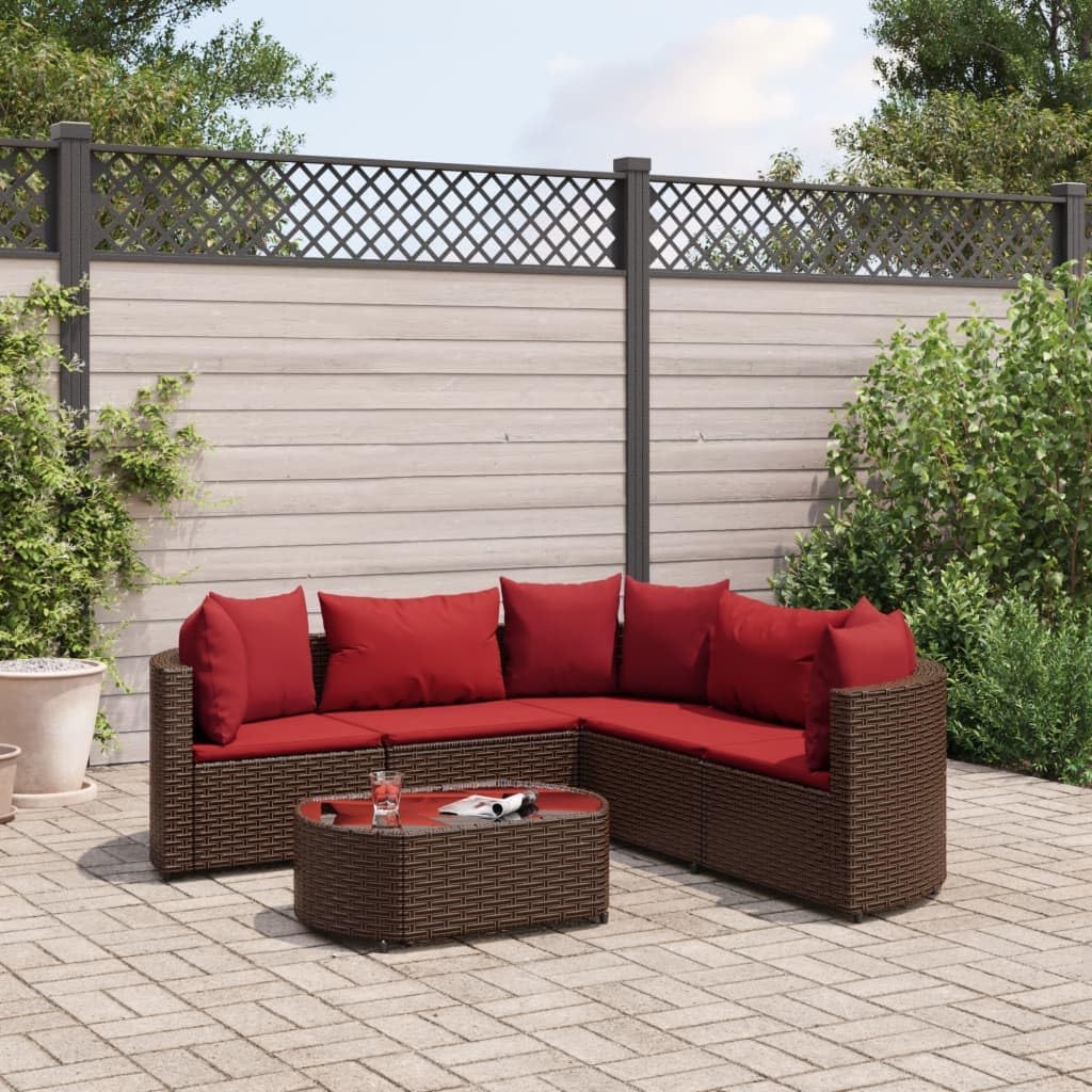 6 Piece Patio Sofa Set with Cushions Brown Poly Rattan,AllWeather Outdoor Sofa Set with Modular Design and Comfortable Cushions for Patio, Backyard, and Terrace Furniture Sets for Patio, Lawn & Garden