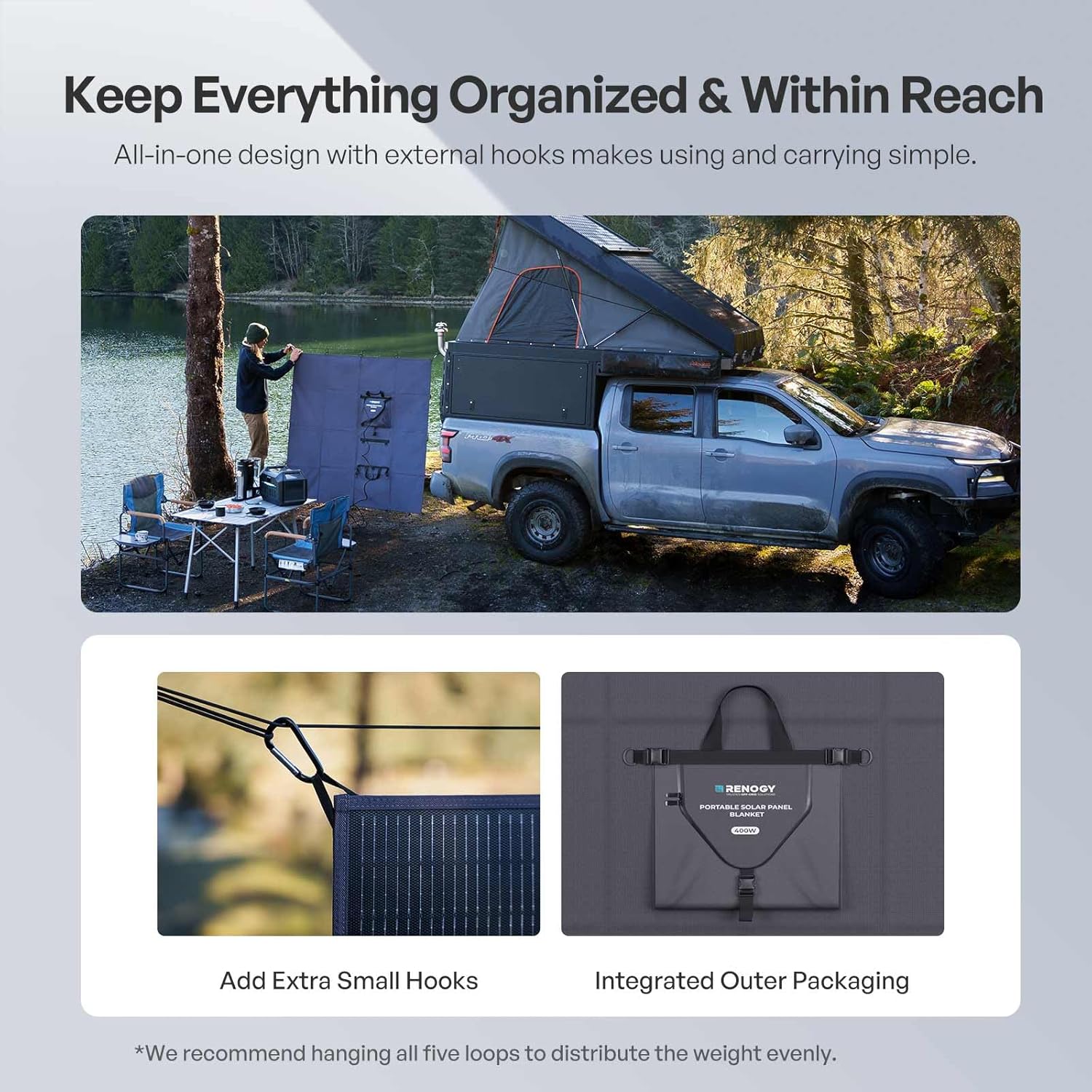 Renogy 200W Portable Solar Panel Blanket, 25% High Efficiency N-Type Foldable Solar Charger for Power Station, Lightweight 8-Fold Space Save, USB-A Type-C Output, For Camping, RV, Pickup Truck, Marine