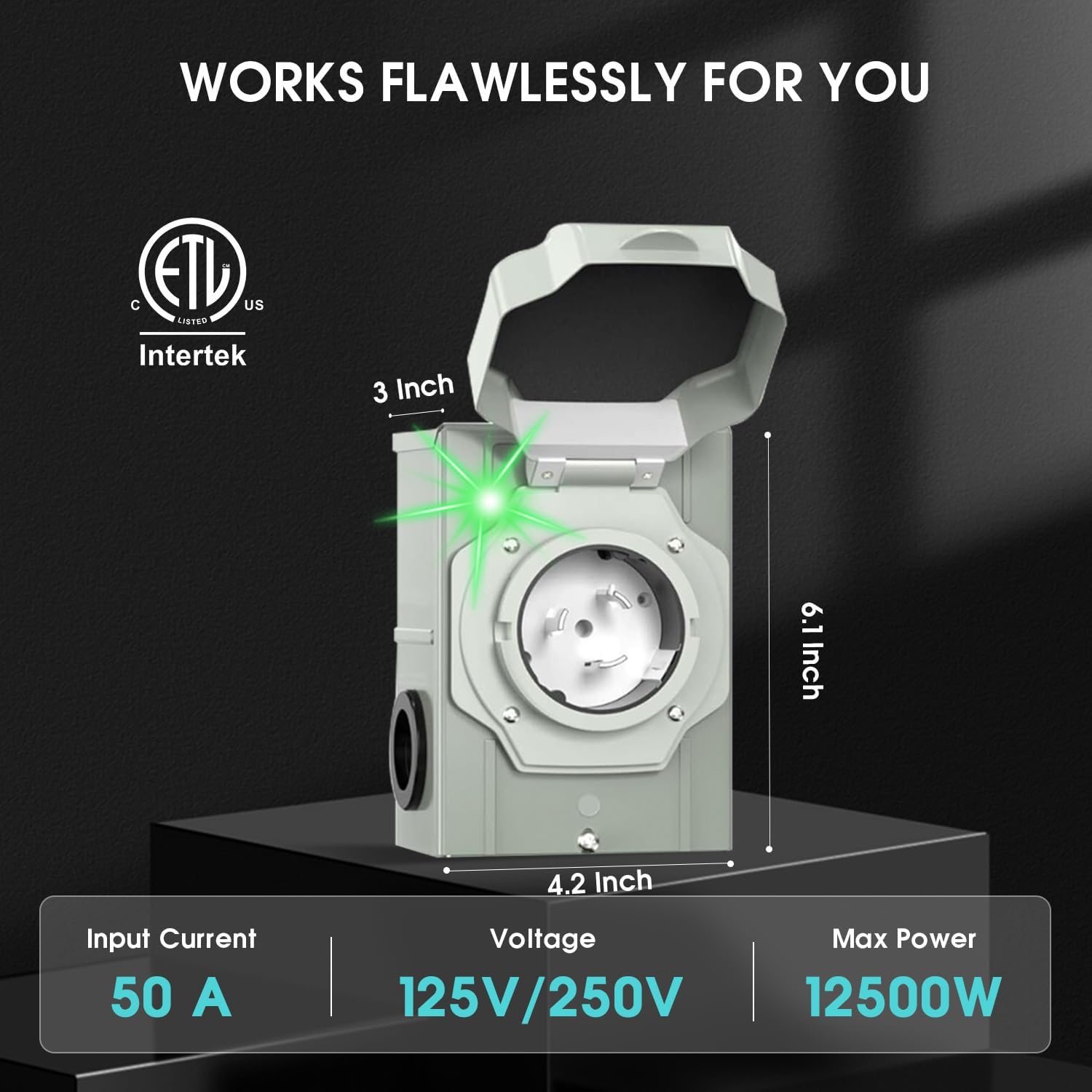 50 Amp Generator Cord 15FT and Power Inlet Box, 125V/250V Extension Power Cord, NEMA 14-50P/SS2-50R Twist Lock Connector, NEMA SS2-50P Pre-Drilled Inlet Box for Generator to House, ETL Listed