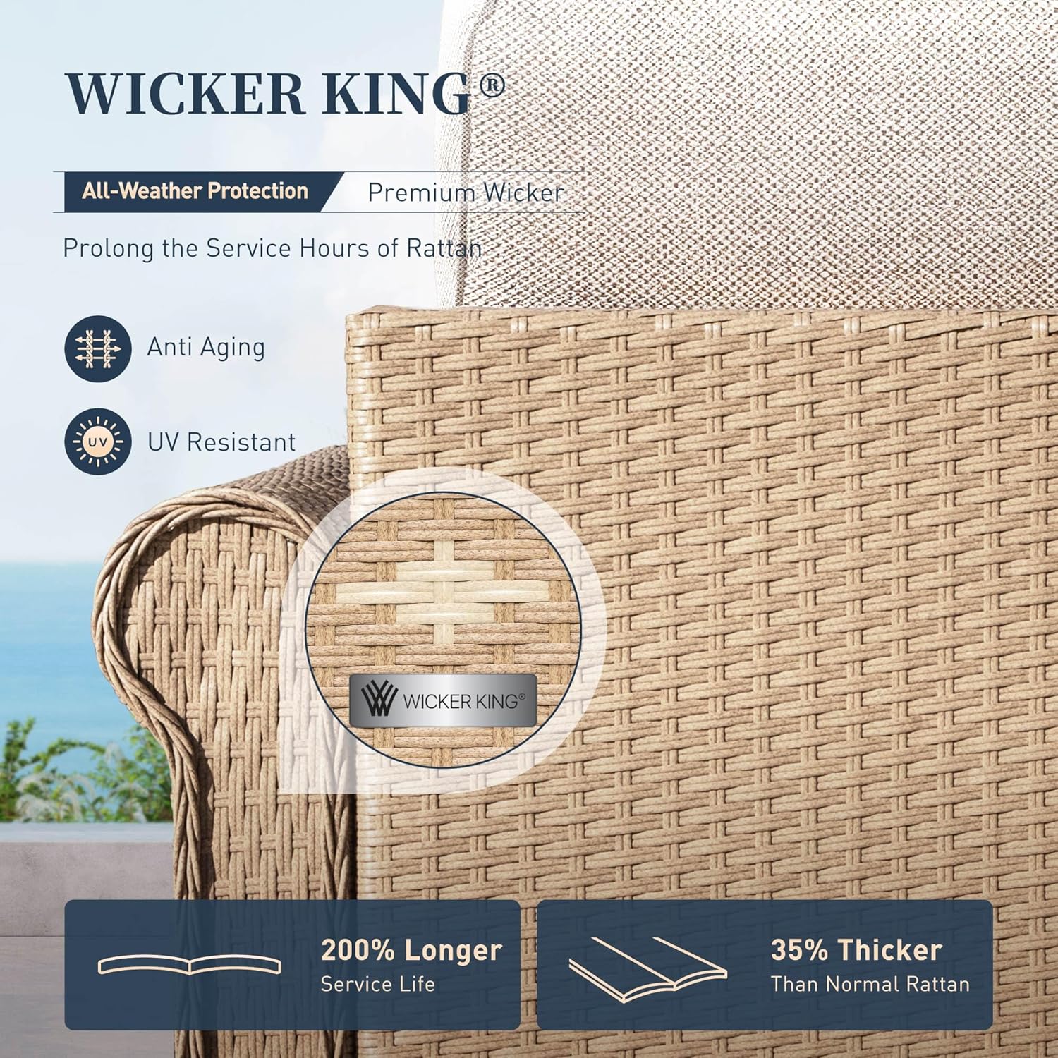 Patio Furniture Set 8 pcs, Wicker Rattan Outdoor Furniture with 5.5