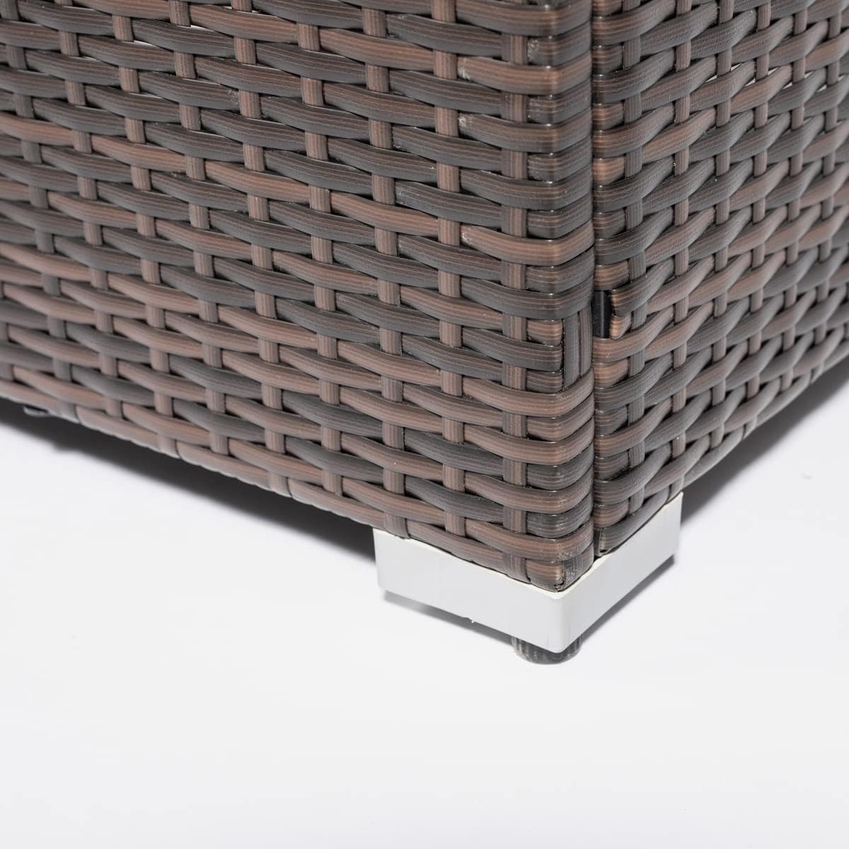 30'' Propane Fire Pit Table, Marble Textured Ceramic Tabletop, 50,000 BTU Fire Table with Brown Wicker, Mix Color Glass Rocks, Including Lid&Cover, Square