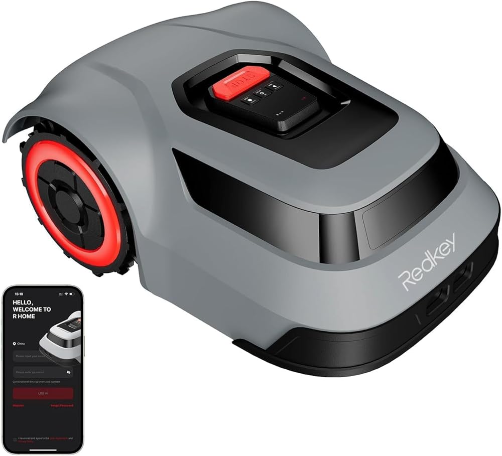 Redkey MGC500 Robot Lawn Mower with 390ft Boundary Wires for 0.12 Acre (1/8 Acre), 45% Slope, 70Mins Runtime, Auto Recharge, Automatic Robotic Lawn Mower w/Precise Location & Breakpoint Detection