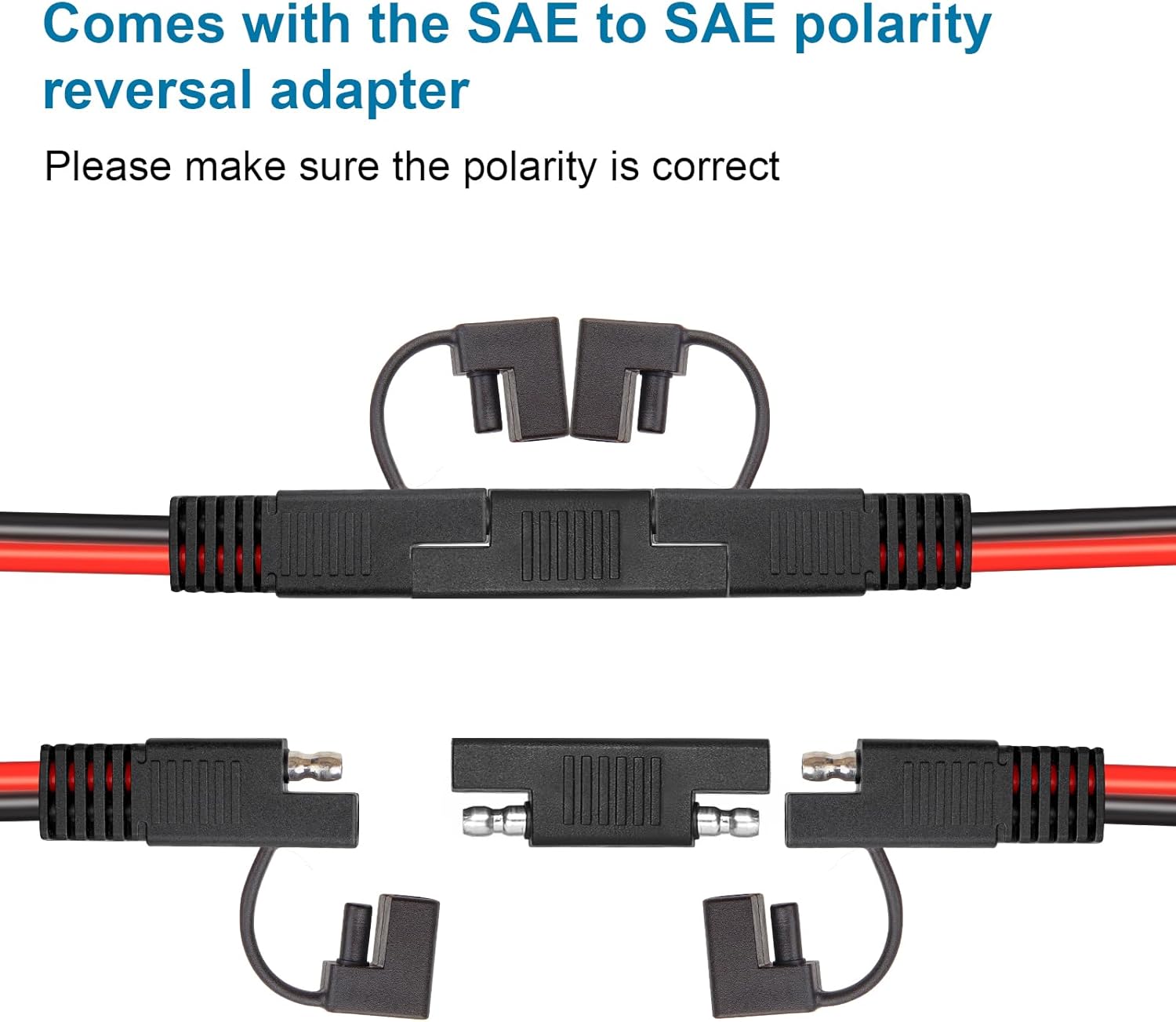 SAE Extension Cable 50FT–SAE to SAE Heavy Duty 10AWG Tinned Copper Wire with SAE Battery Cable Terminal Connectors for Automotive, RV, Marine, and Solar Applications.
