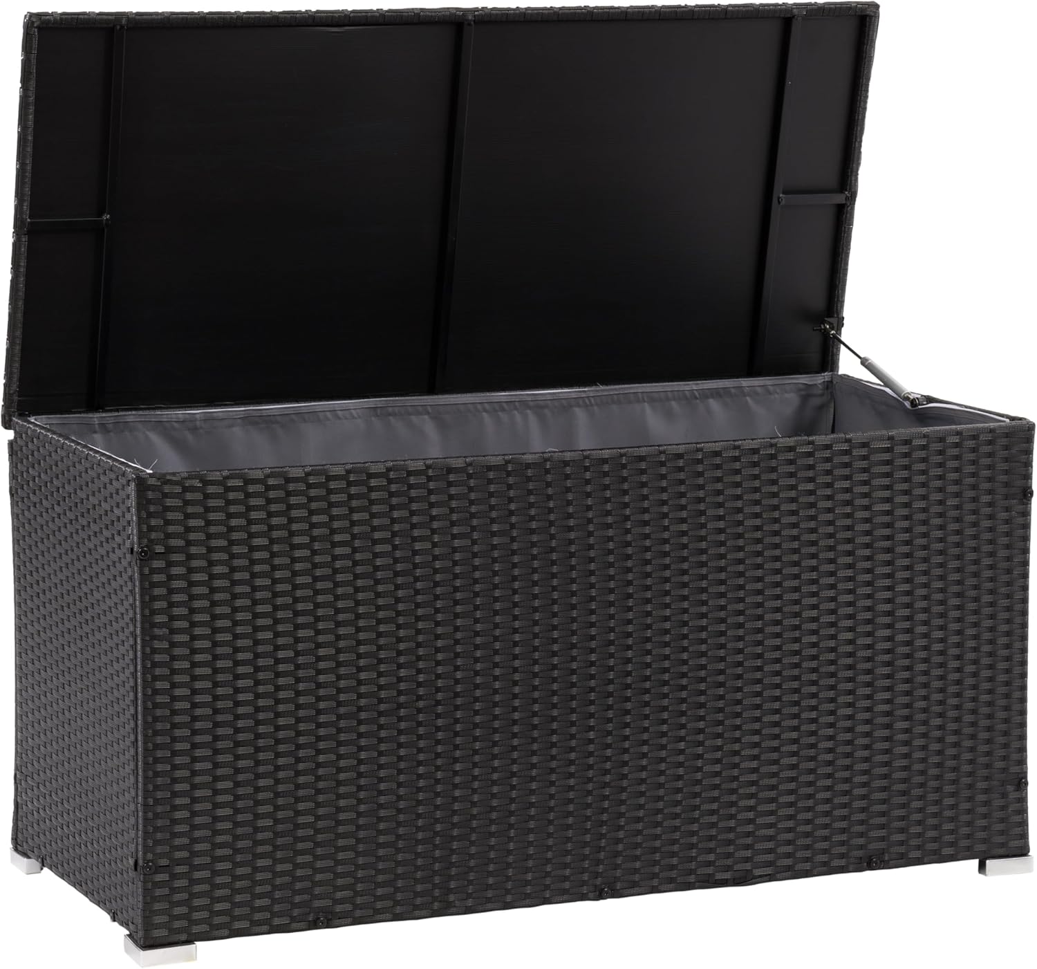 CorLiving 80 Gallon Outdoor Storage Box, Wicker Patio Deck Box, Outdoor Storage Container for Cushions, Gardne Tools