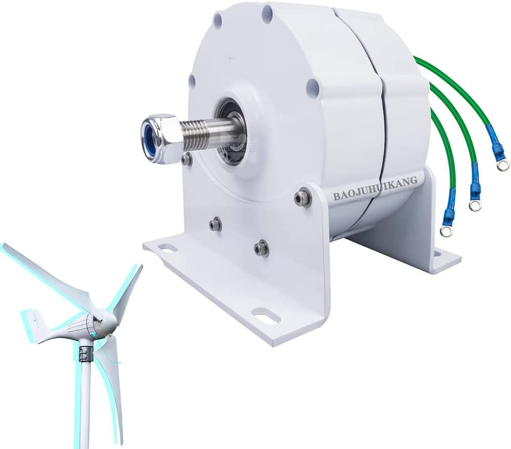 No Noise Vertical Axis Gearless Permanent Magnet Generator, 12V-220V 12000W Low Speed AC Windmill Off Grid System with MPPT Charger with Base for Wind Generators