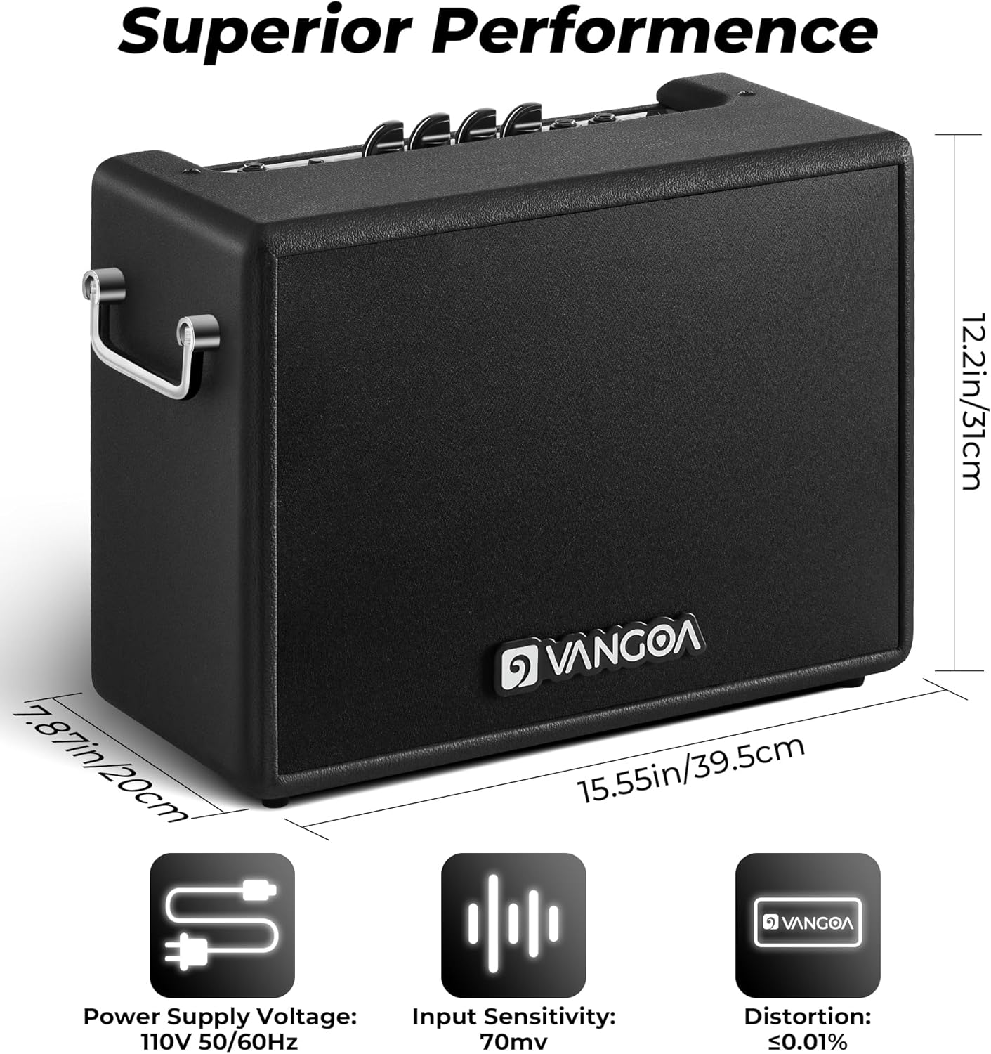 Vangoa Bass Guitar Amp, 30W Portable Bass Amplifier, Equipped with an 8-inch Speaker, Built-in Overdrive Circuit, and midrange dip Contour Switch, Suitable for Indoor and Outdoor bass Practice.