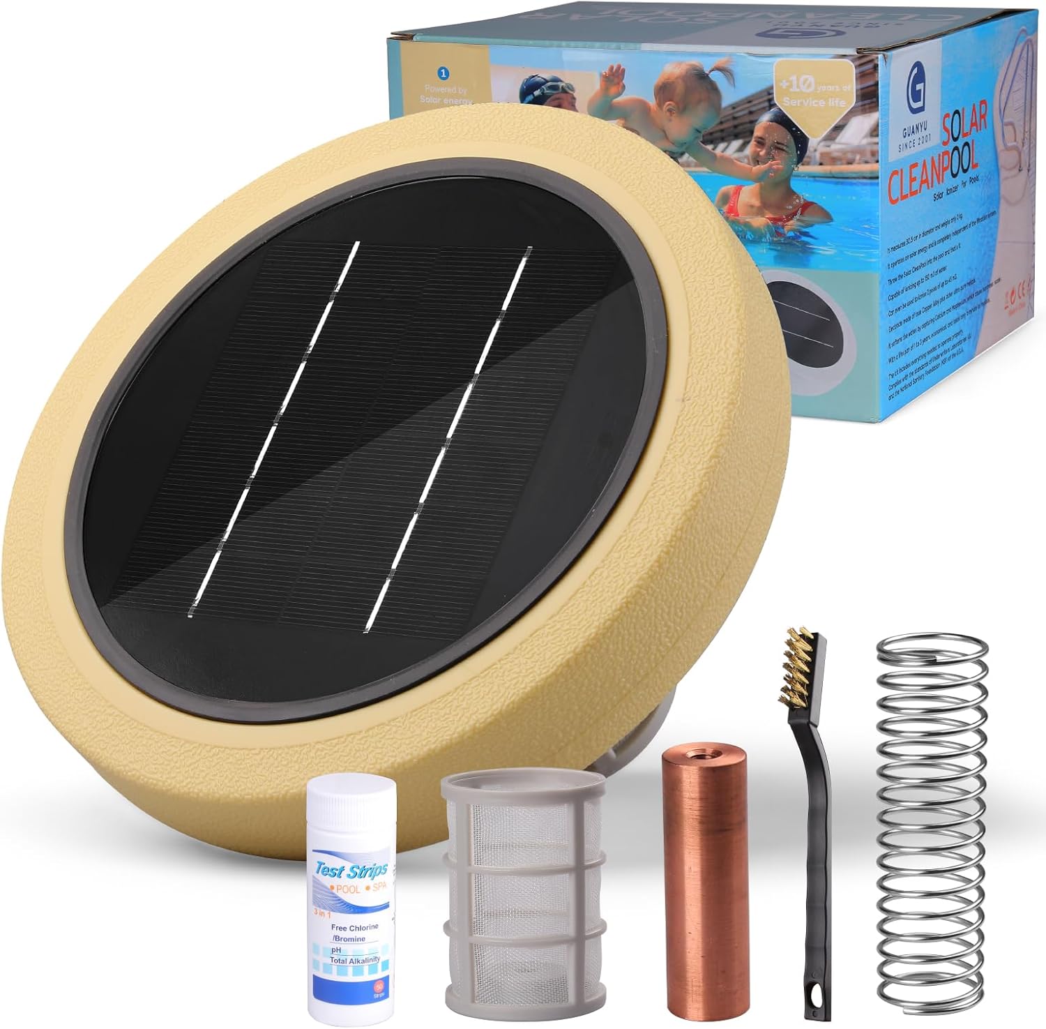 Solar Pool Ionizer for Above Ground, Floating Copper Pool Cleaner, Up to 40,000 Gallons, Swimming Pools Water Cleaner for in-ground Pools and spas (Yellow)