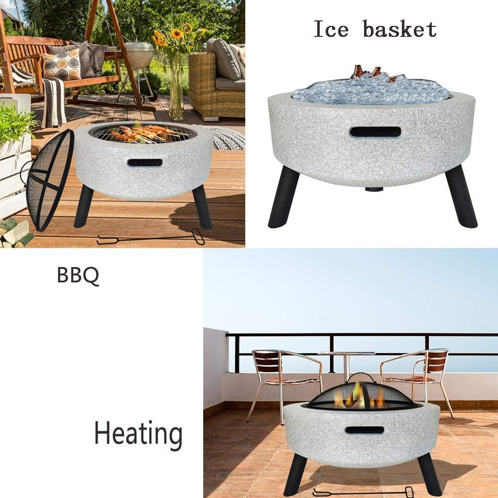 Garden Fire Pit Grill Bowl Grill Barbecue Rack Fire Pits for Garden,Large Wood Burning, with Grill and Lid Cast Iron Fire Bowl Cover 60Cm Camping Spark Guard Outdoor Firepit
