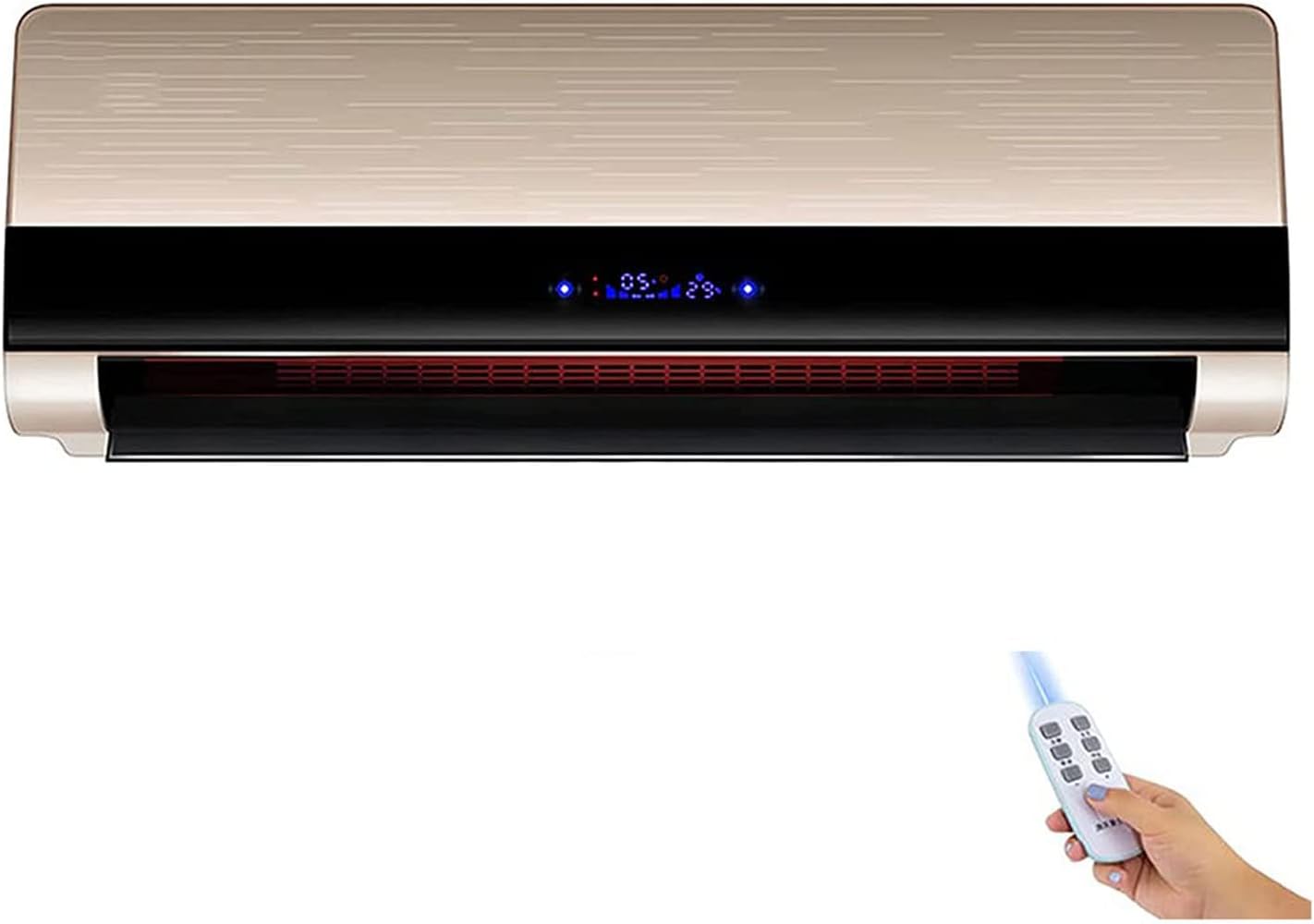 Wall Mounted Heater, Wall Mounted Remote Air Conditioner with Timer, Electric Heating Machine, Suitable for Home, Bedroom, Living Room, Bathroom, Silver, Gold