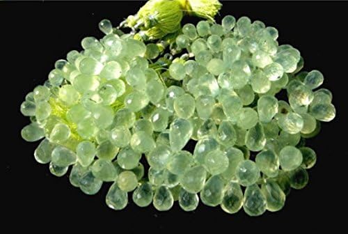 13 inch natural beads strand of 9x6-10x7mm faceted teardrop prehnite gemstone briolletes beads for DIY jewelry - necklace, bracelet, earring, ring.