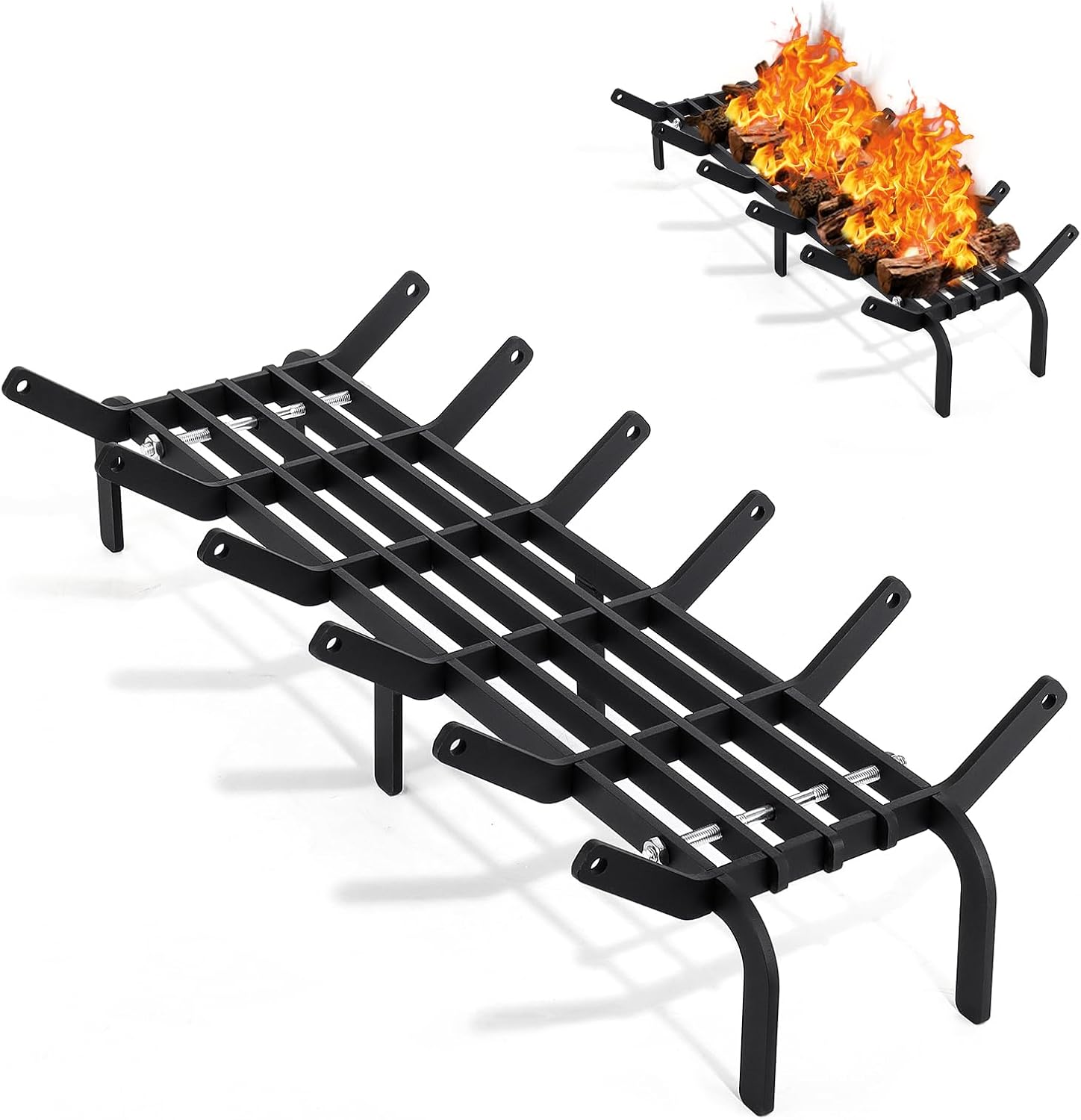 Fireplace Grates 26.9 inch Fire Place Grate Heavy Duty High Carbon Steel Fireplace Log Grate for Indoor Outdoor Firewood Stove Log Holder Rack Wood Burning Fireplace Accessories