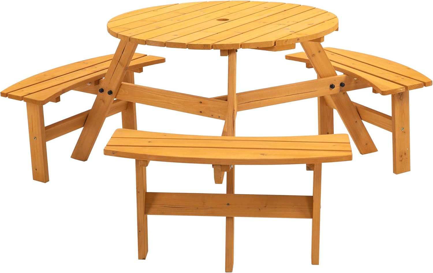 Picnic Table for 6-8 Outdoor Table and Chairs Circular Outdoor Wooden Picnic Table with Curved Benches - 35