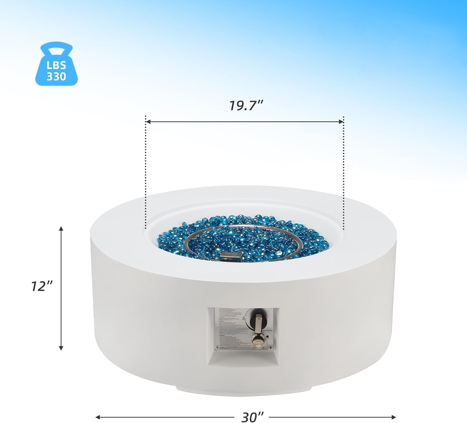 50 Btu Outdoor Round Propane Fire Pit Table White Steel