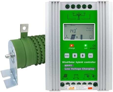12000W-18000W Wind Solar Hybrid Charge Controller - MPPT Boost Regulator with LCD Display & Dump Load for 12V/24V/48V Systems (1200W Wind + 1000W Solar)