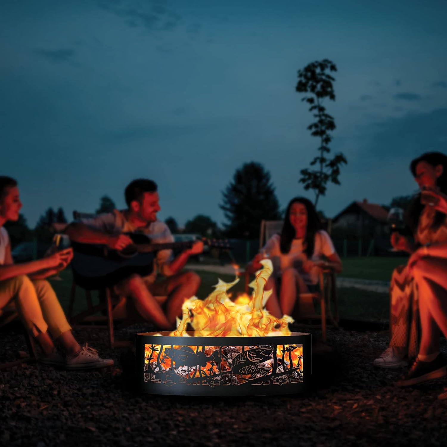 PD Metals FH01237-FP Fishing Hole Unpainted 12 in. Tall 37 in. Diameter Outdoor Fire Ring with Fire Poker - 37 x 37 x 12 in. - Rustic Black Color